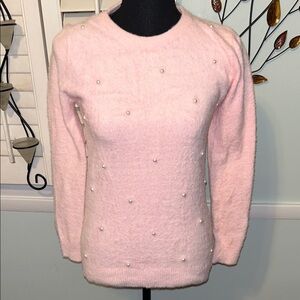Elegant Pink Pearl-Embellished Sweater